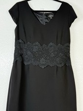 Tahari Arthur S Levine Dress Women's 14 Petite Black Sheath Cap Sleeve Floral