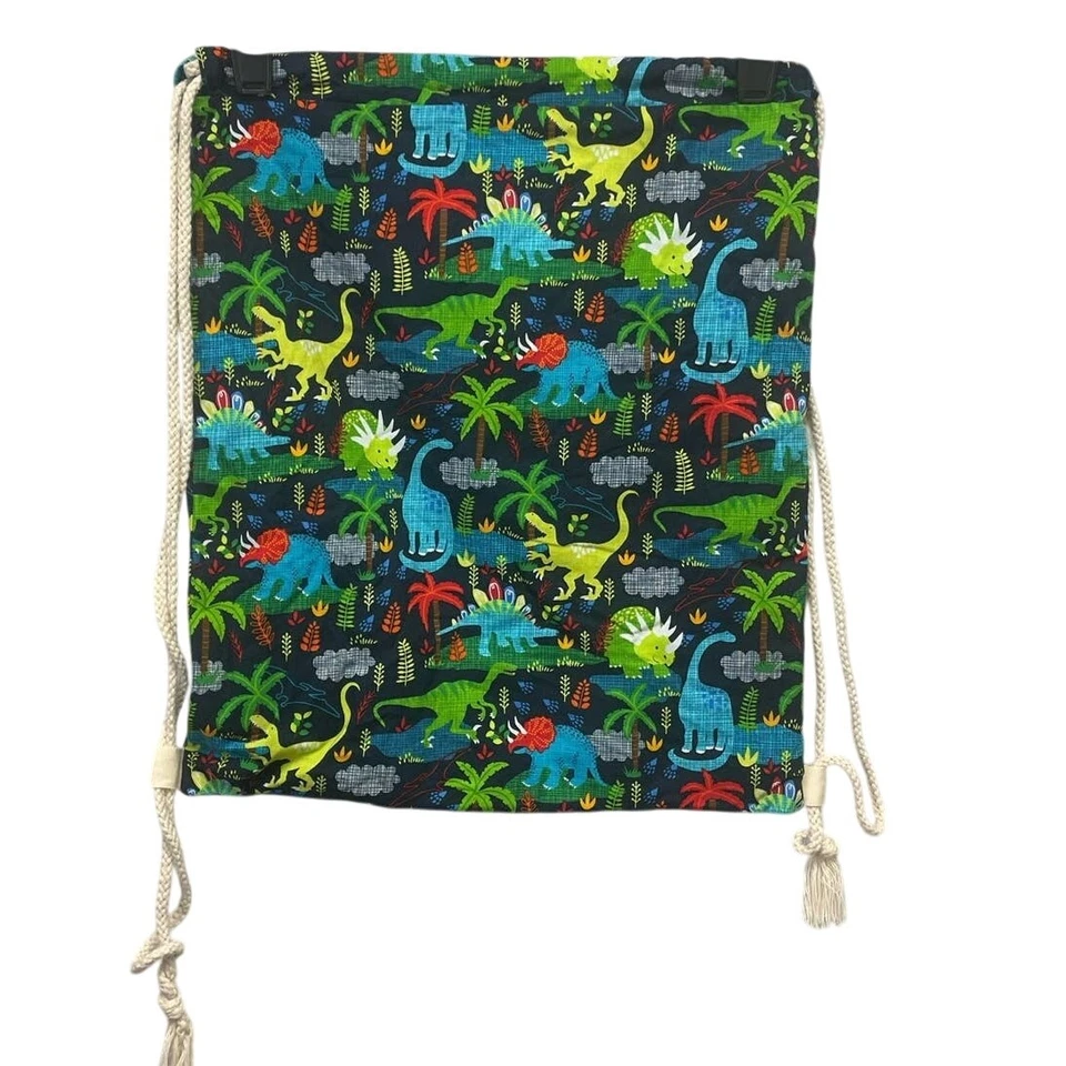 Mochila Bolso de Cuerda para Niños Árboles de la Selva Dinosaurio Completamente Forrado Algodón Hecha a Mano Foto 3 de 3