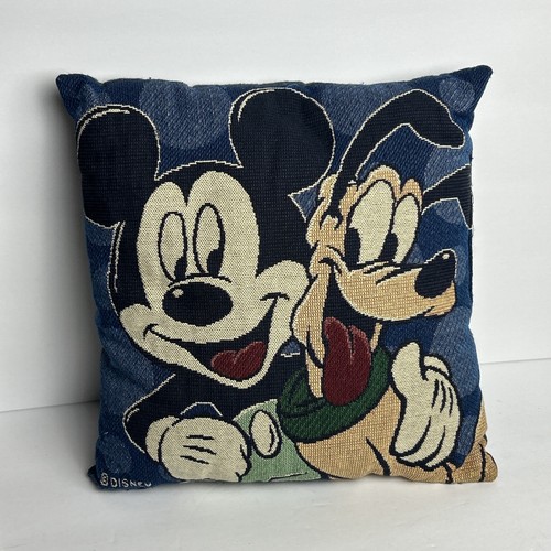 Disney Mickey Mouse&Pluto Tapestry Throw Pillow Home Decor USA Rare 12”x12” (b5)