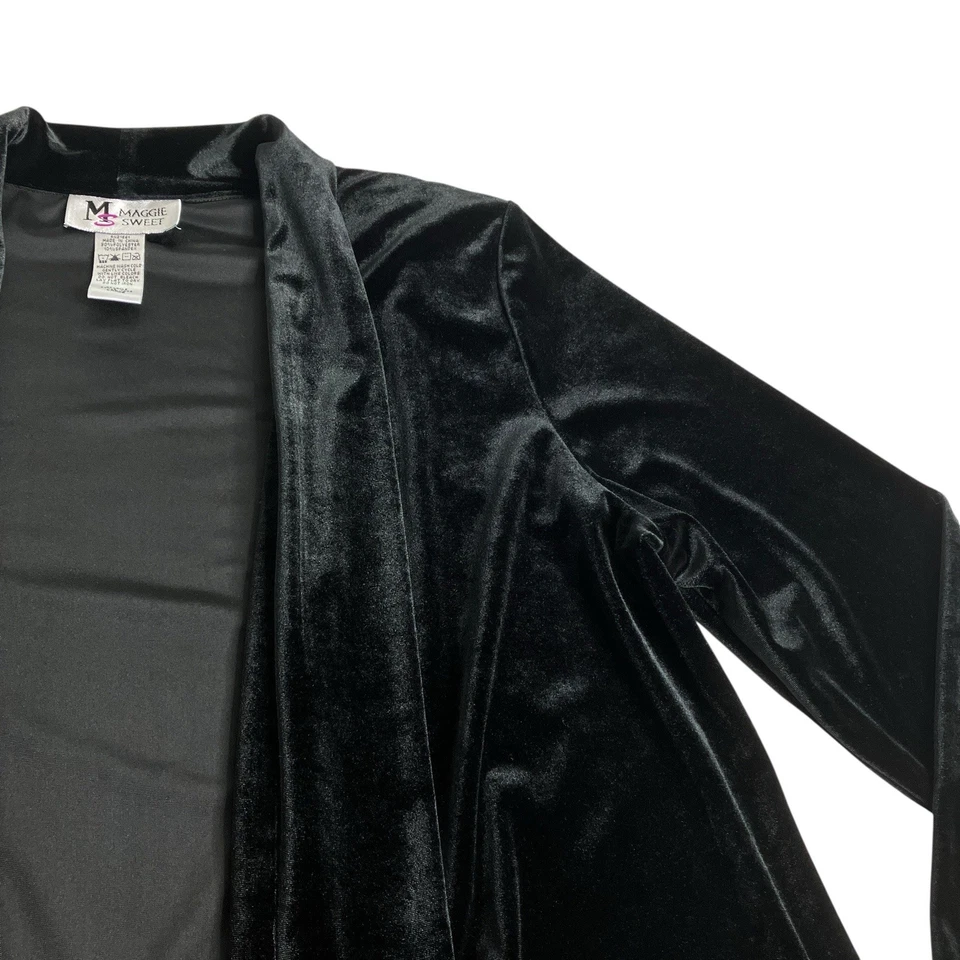 Cárdigan Vintage Años 90 Y2K Maggie Dulce Terciopelo Mujer L Negro Frente Abierto Gótico Foto 2 de 4