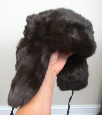 VINTAGE 1973 RUSSIAN SOVIET USHANKA MINK FUR HAT BELKA LOGO TRAPPER