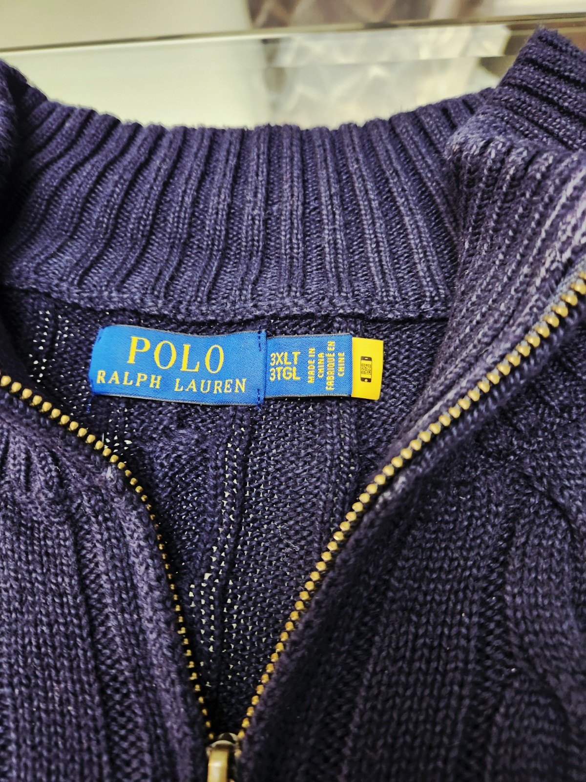 NWOT Men's Ralph Lauren Cable Knit Quarter Zip Sweater Navy Blue W/red Pony 3xlt thumbnail 5