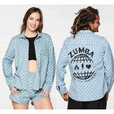 Zumba Miami Button Down Shirt - Denim - XS  S  M  L  XL ~ New! Free Ship!