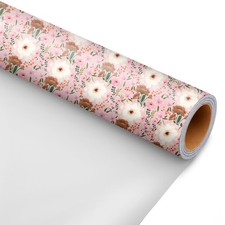 ZINTBIAL White and Pink Floral Wrapping Paper Roll for Wedding, Bridal Shower, B