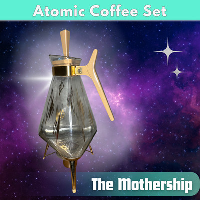 Vintage MCM Atomic Glass Coffee Carafe Warmer Set Tripod Stand Gold Mid Century 