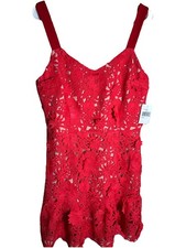 Adelyn Rae Red Floral Lace Fit & Flare Dress W/ Strap Floral Short Size L NWT