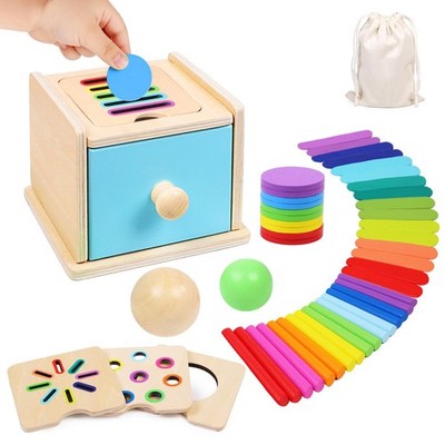 Montessori Toys for 1 2 3 Year Old, 4-in-1 Wooden Montessori Coin Box, Object...