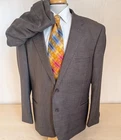 Caravelli 2pc Suit 48R Pants 38 x 32 Brown Blue Windowpane  Jacket Sport Coat