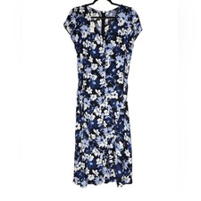 Talbots Floral Belted Midi ShirtDress Sz 10 Blue Black White Pockets Casual NWT