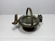 Vintage Brass Ashtray With Pipe & Matches Holder Glass Tray Insert (79)
