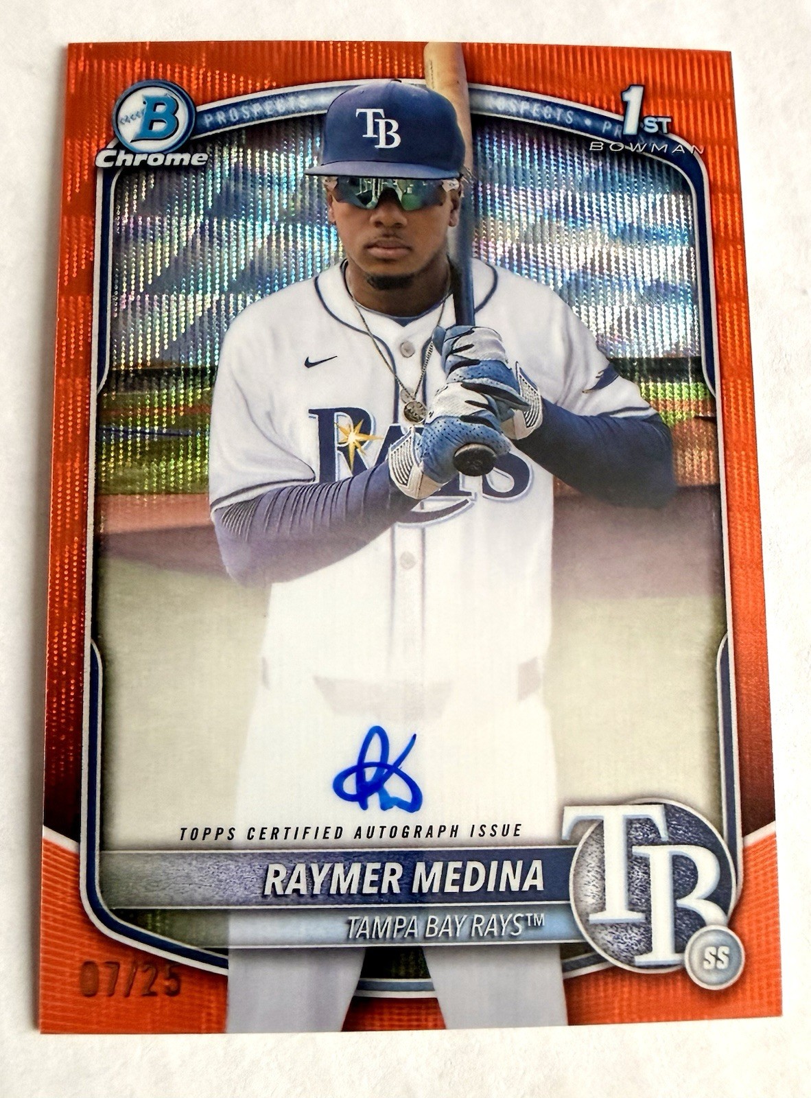 Raymer Medina 2025 BOWMAN CHROME Bowman 1st Auto Orange Wave Refractor /25 RAYS