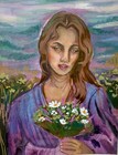 Original Painting 6x8, Whimsical Woman Portrait, Signed — photo 1