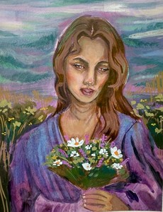 Original Painting 6x8, Whimsical Woman Portrait, Signed