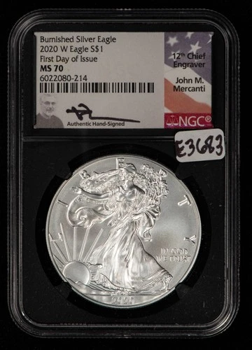 2020-W 1 oz Silver American Eagle Burnished - Mercanti- NGC MS 70 - SKU-E3683