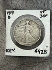KEY 1919-D Walking Liberty Half Dollar VF+, never cleaned