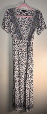 Lulus White Blue Floral V-Neck Wrap Maxi Dress Short Sleeve Tie Waist XS