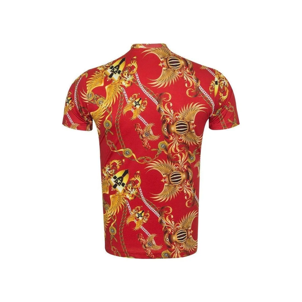 Men Crew T Shirt Makrom Turkey Medallion Chain Floral European 1217-417 Red New - Immagine 3 di 4