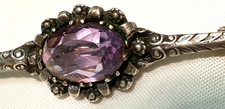 835 Silber Brosche mit natürlichem Amethyst oval Länge 6 cm