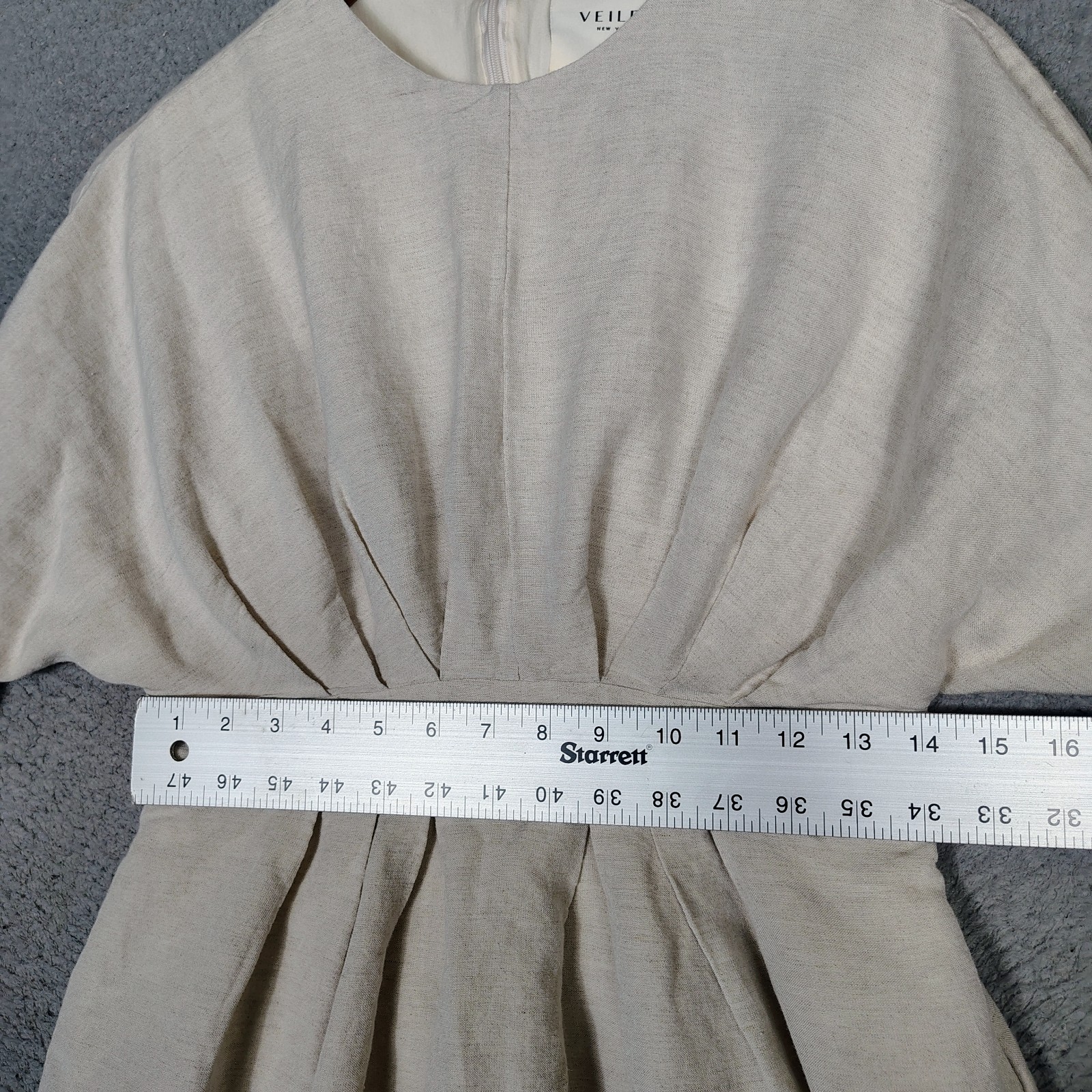 Veiled Midi Dress Women's M/Short Beige Linen Blend Pleated Minimalist Modest