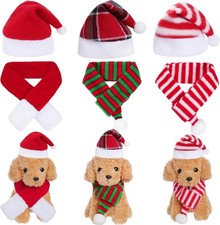 6 Pcs Pet Cat Dog Christmas Santa Hat with Scarf Christmas Costume Outfit Set Ho