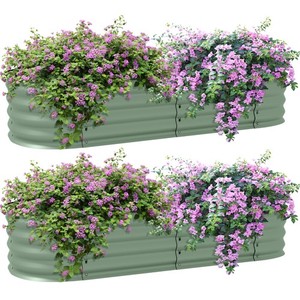 Outsunny Galvanised Raised Garden Bed Planter Box, Pack of 2, Green