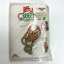 NEW Jiffy Stitchery Merry Mouse Tennis Xmas Ornament Crewel Kit 103 Vtg 1978