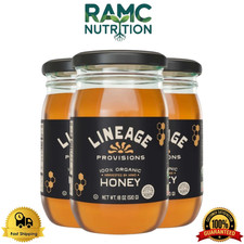 Lineage Provisions 100 Organic Raw Unfiltered Honey   Pack of 3 1 Lb 