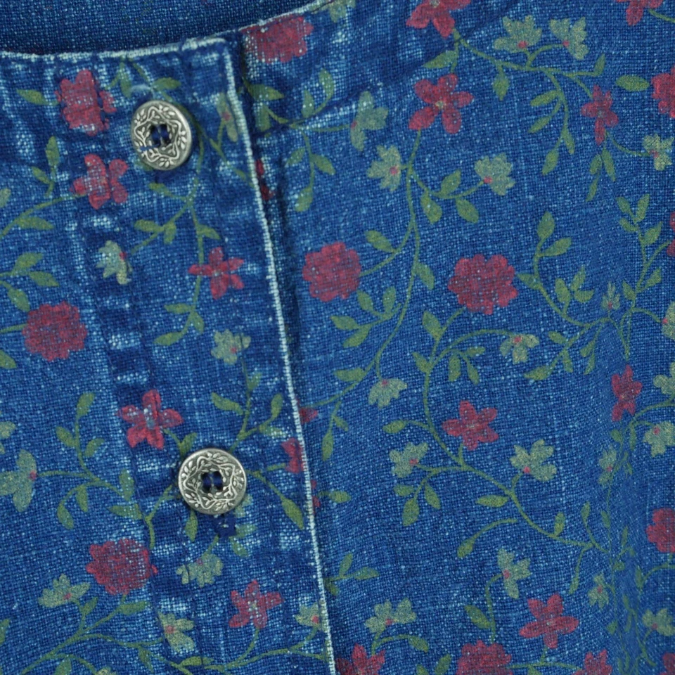 Vintage M L Top Skirt Set Linen Blend 90s Cottagecore Midi Floral Prairie Modest - Image 3 of 4