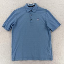 Bobby Jones Polo Shirt Mens Medium Blue Check Golf Crest 100% Cotton Casual