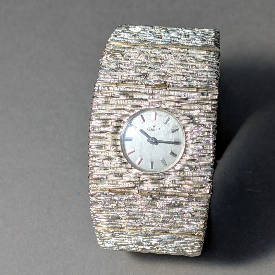 Extraordinary Exquisit 70s Silver Watch Bark Finish - Bild 1 von 4