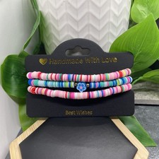 3 PC Set Heishi 7 Plus Stretch Bracelet Polymer Clay Beads Flower B8040