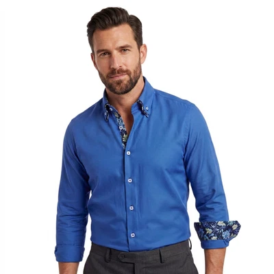 Chemise Habillée Homme Oxford Noir Col Double Contraste Manches Longues Bouton - Photo 1/2