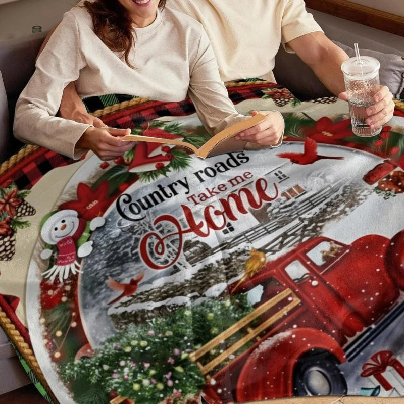 Manta de franela de camión roja de Navidad - "Country Roads Llévame a casa" tiro a cuadros Foto 2 de 4