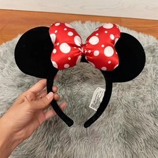 Disney- Parks Classic Red White Polka Dot Bow Minnie Mouse Ears Headband US