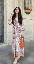 ZARA PRINTED WRAP DRESS V-NECK PINK LONG SLEEVES SS22 Sz M 3409/736 NWT