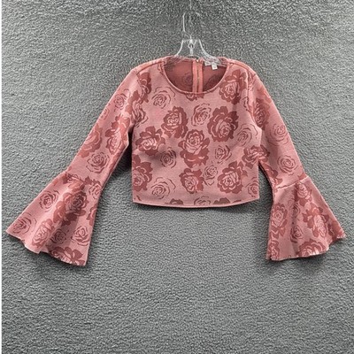 Women Festival Crop Top L Floral Fairy Indie Coquette Statement Mesh Bell Sleeve