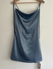 Cider Blue Satin Cowl Neck Mini Dress - Party Evening Wear - Size M Party Dress