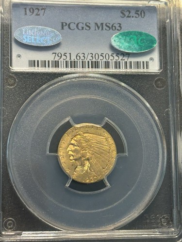 1927 $2.50 INDIAN GOLD, PCGS MS-63, CAC And Littleton Select Stickers