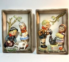 Set of two Vintage Hummel Ceramic wall plaques 7" tall by 5" wide