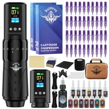 Wireless Tattoo Gun Machine Kit - Professional Rotary Tattoo Pen Set, Complet...