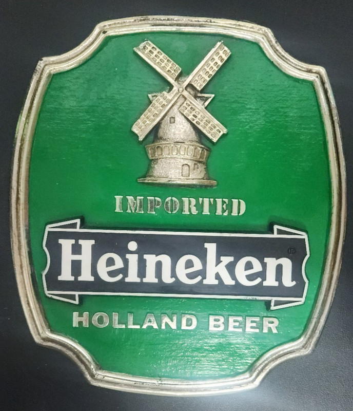 Heineken Beer Sign, Vintage, Plastic Bar Plaque Holland Beer 8.5"x9.5” w/ Stand