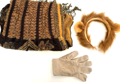 Lion 3Pc Cosplay Costume Accessory Headband Brown Knit Drape Scarf Gloves