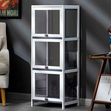 3-Tier Display Case Figure Model Collection Bamboo Home Storage Cabinet UK STOCK