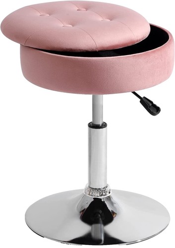 Octagonal Dressing Table Stool Puffy Gold Metal w/ Velour Pink Top Makeup  Stool | eBay