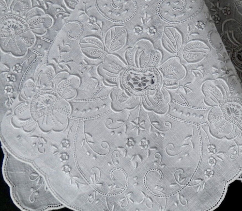 Appenzell Swiss Embroidery Floral Linen Hanky Wedding Extensive Handwork Vintage