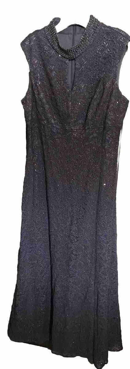 Alex Evenings Women Smoke Glitter Floral Lace MockNeck Sleeveless Gown Dress  14P | eBay