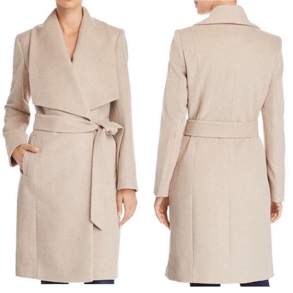 BNWT COLE HAAN Belted Statement Collar Wrap Wool Coat in Size 12 MSRP 400.00