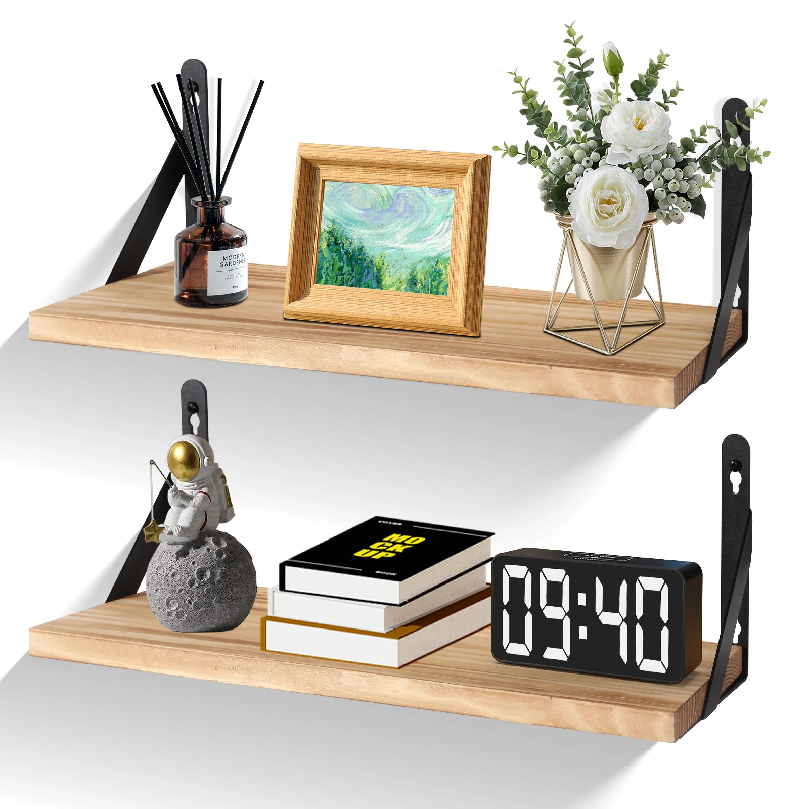 Uten 2PCS Wall Mounted Floating Shelves Hanging For Bedroom Living Room Kitchen