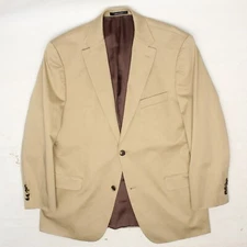 Hugo Boss Mens Pasini Suit Coat 44R Solid Beige Cotton Stretch Blend Jacket 