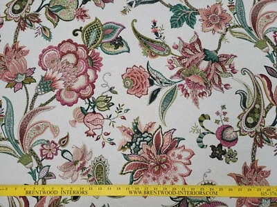 P/KAUFMANN P Kaufmann GARDEN FLORA GERANIUM Red Pink Green Floral Drapery Uph Fabric